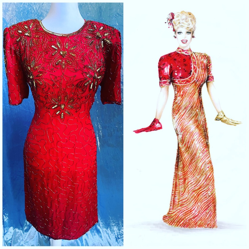 Red vintage beaded gown.